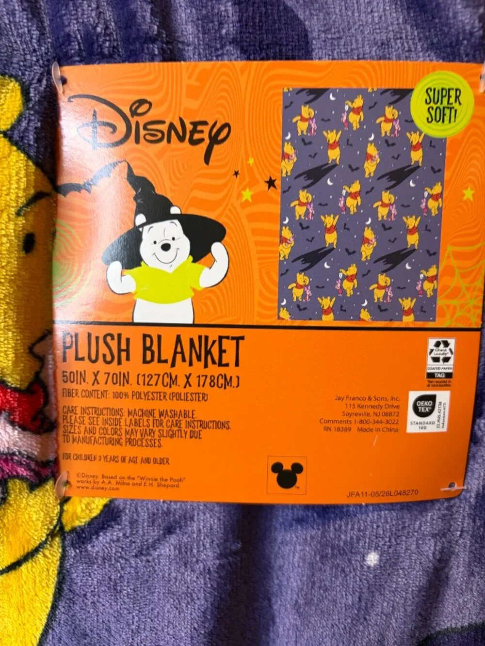 Disney Winnie the Pooh Halloween Plush Throw Blanket 50x70 NWT